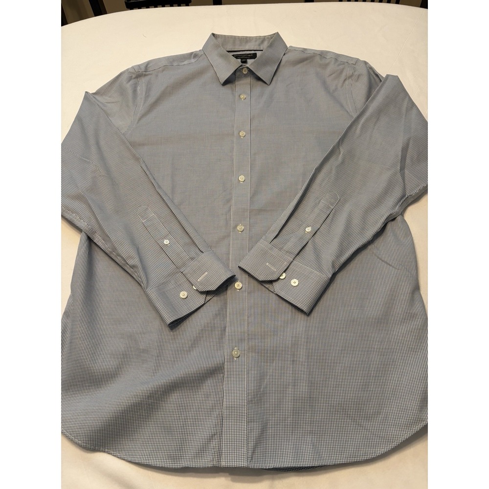Banana Republic Non-Iron Slim Fit Dress Shirt Blue/White Check XL 32/33